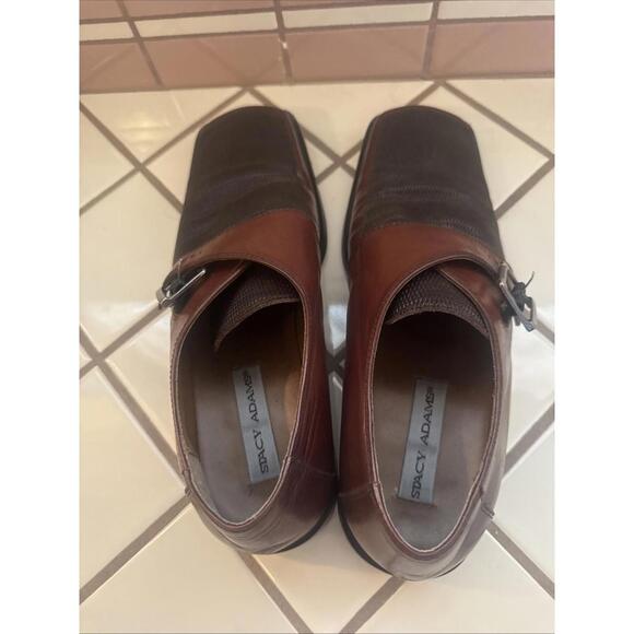 Stacy Adams Men's 9M Brown Leather & Mesh Monk Strap Dress Shoes Square Toe - Picture 4 of 5
